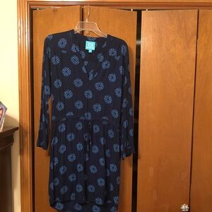 Escapada Navy Blue Geometric Long Sleeve Dress